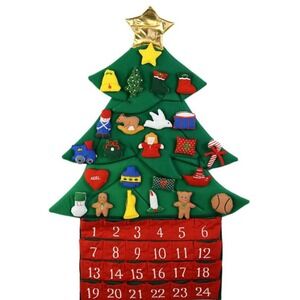 Kubla Crafts Fabric Christmas Tree Advent Calendar 26" Green New Plush Ornaments